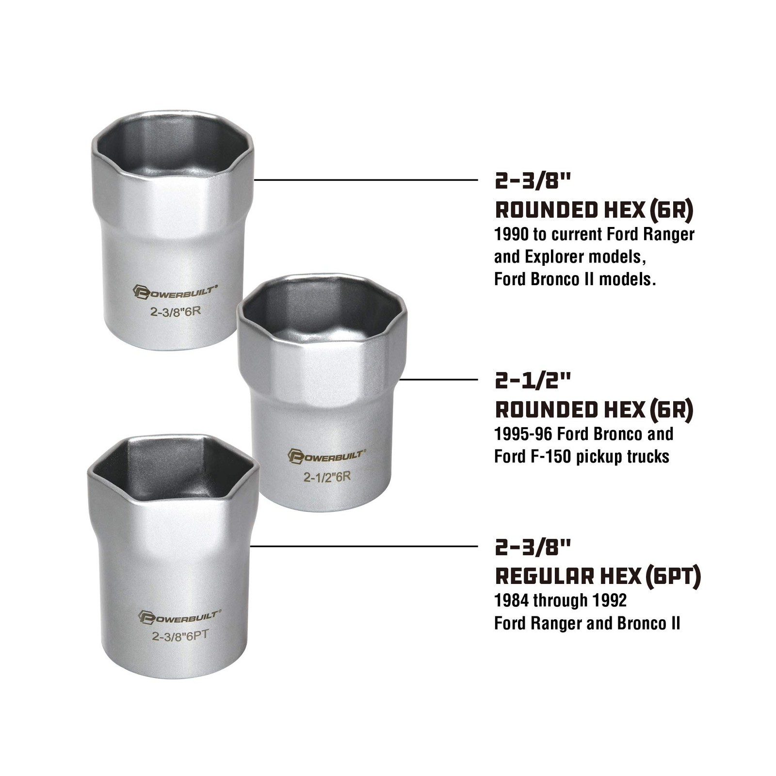 Powerbuilt Wheel Bearing Locknut Socket Set, 7 Piece Remover Silver, Silver