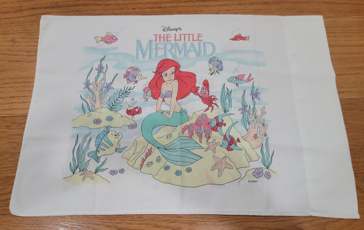 Vintage Disney The Little Mermaid Double Sided Pillowcase 20x29 Ariel & Friends