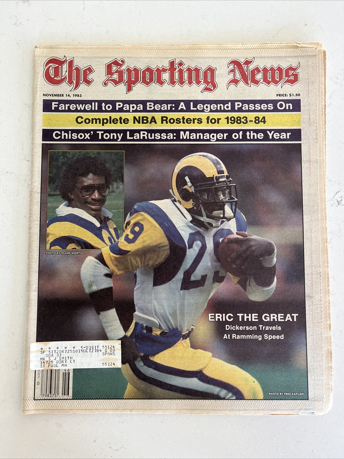 The Sporting News Paper November 14,1983 Eric Dickerson,Rams (B136)