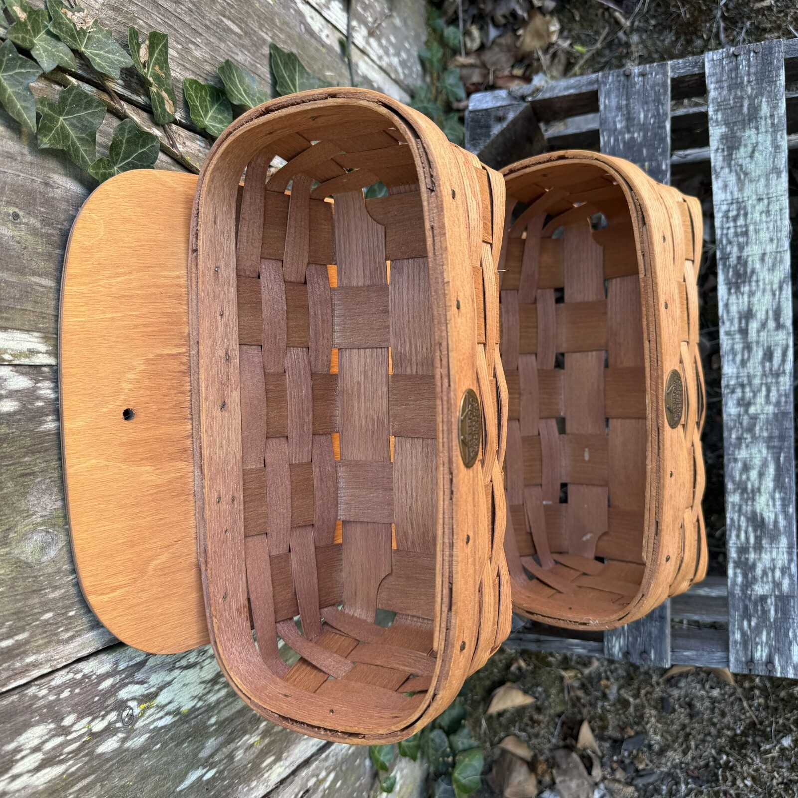 Peterboro Basket Company Two Tier Wall Hanging Storage Baskets Woven