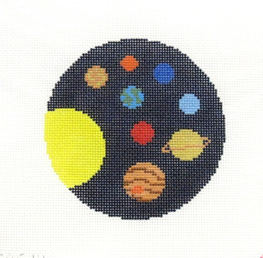 SATURNALIA Solar System Night Sky Ornament Handpainted Needlepoint Canvas