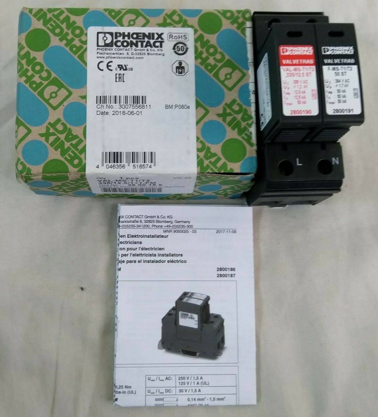 Phoenix Surge Suppressors VAL-MS-T1/T2 335/12.5 ST+F-MS-T1/T2 50 ST P/n: 2800286
