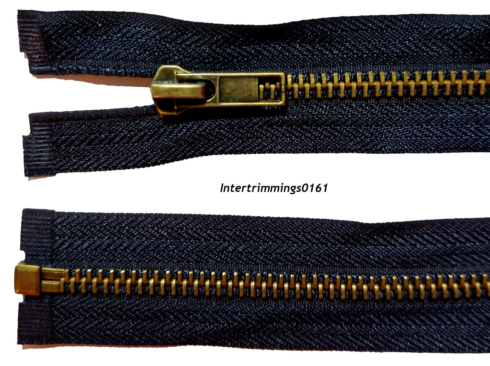 ZIP, NAVY, ANTIQUE BRASS TEETH, OPEN END, NO 5, SIZES 24" TO 36"