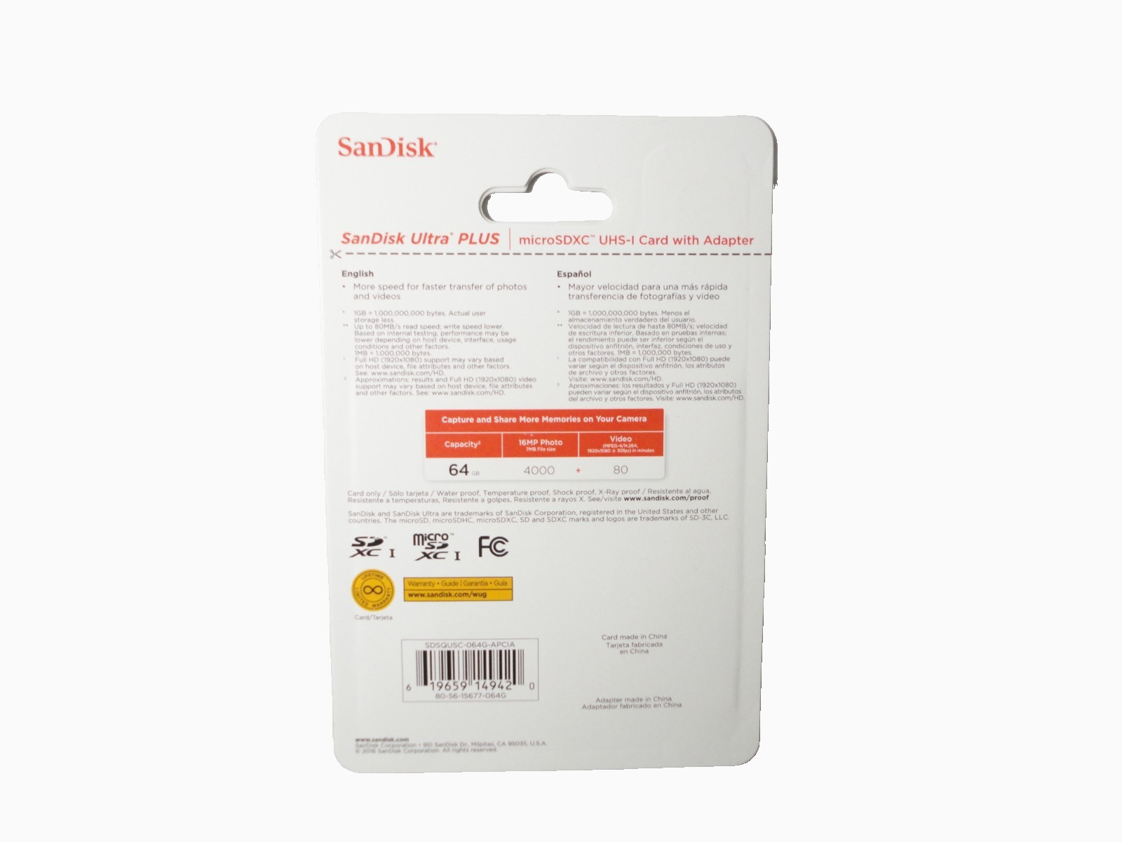 SanDisk Ultra Plus Micro SDXC with Card Adapter 64gb, 80MB/s