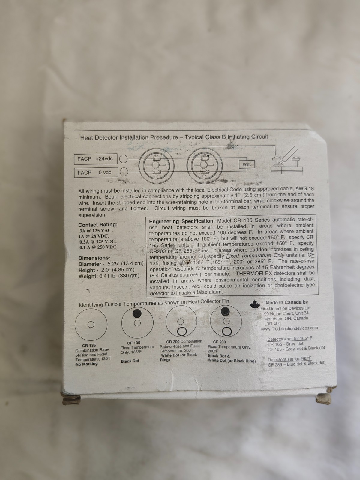 Potter CR-165-W Heat Detector