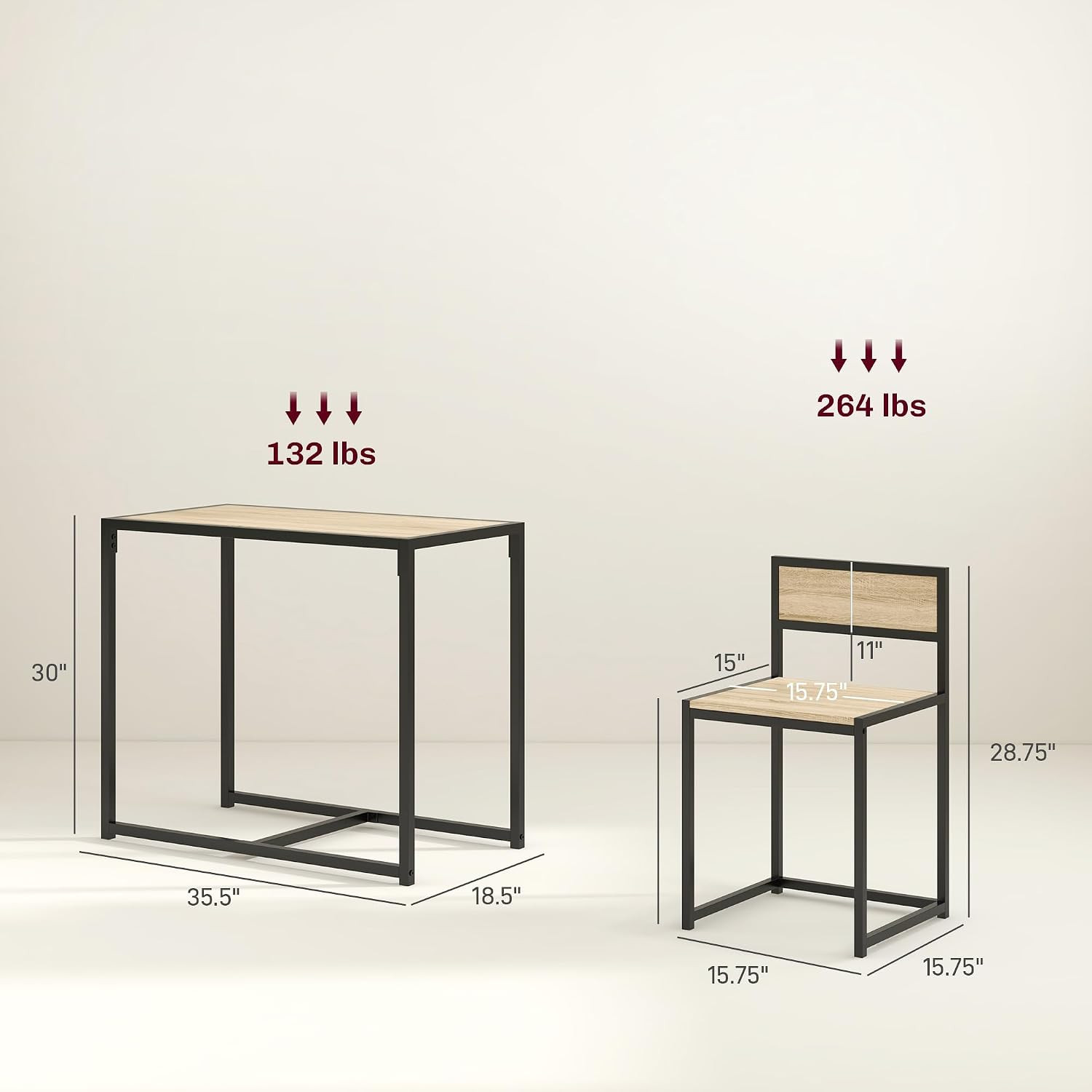 Small Dining Table Set for 2 Compact for Small Spaces, Oak | Kitchen Table and C