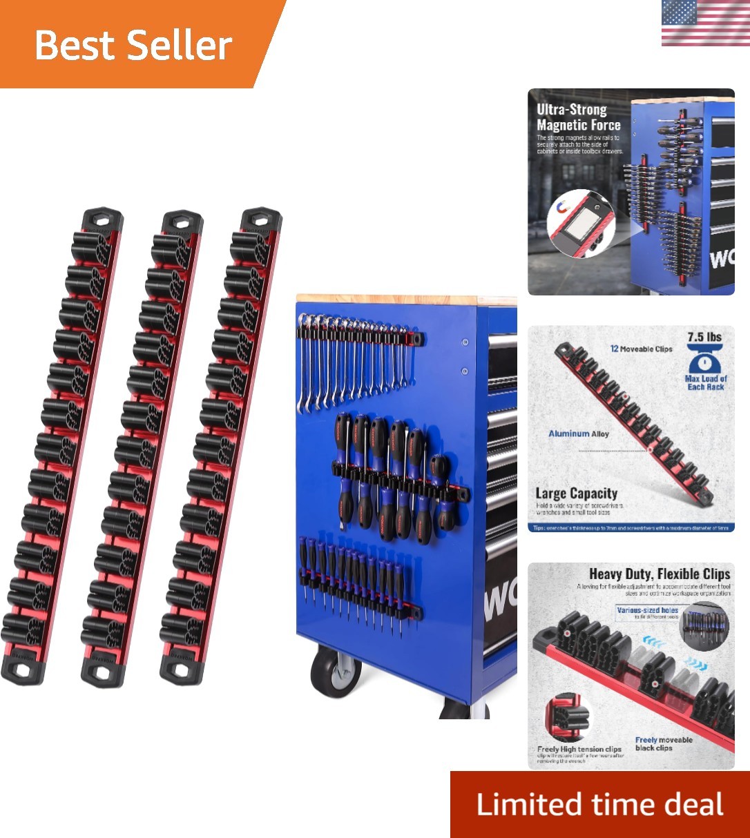 3-Pack Magnetic Screwdriver & Wrench Organizer - Durable Aluminum Tool Holders