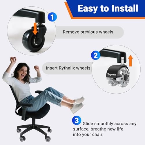 2.5" Office Chair Wheels Set of 5 - Desk Chair Caster Wheels, Smooth & 2.5 Inch