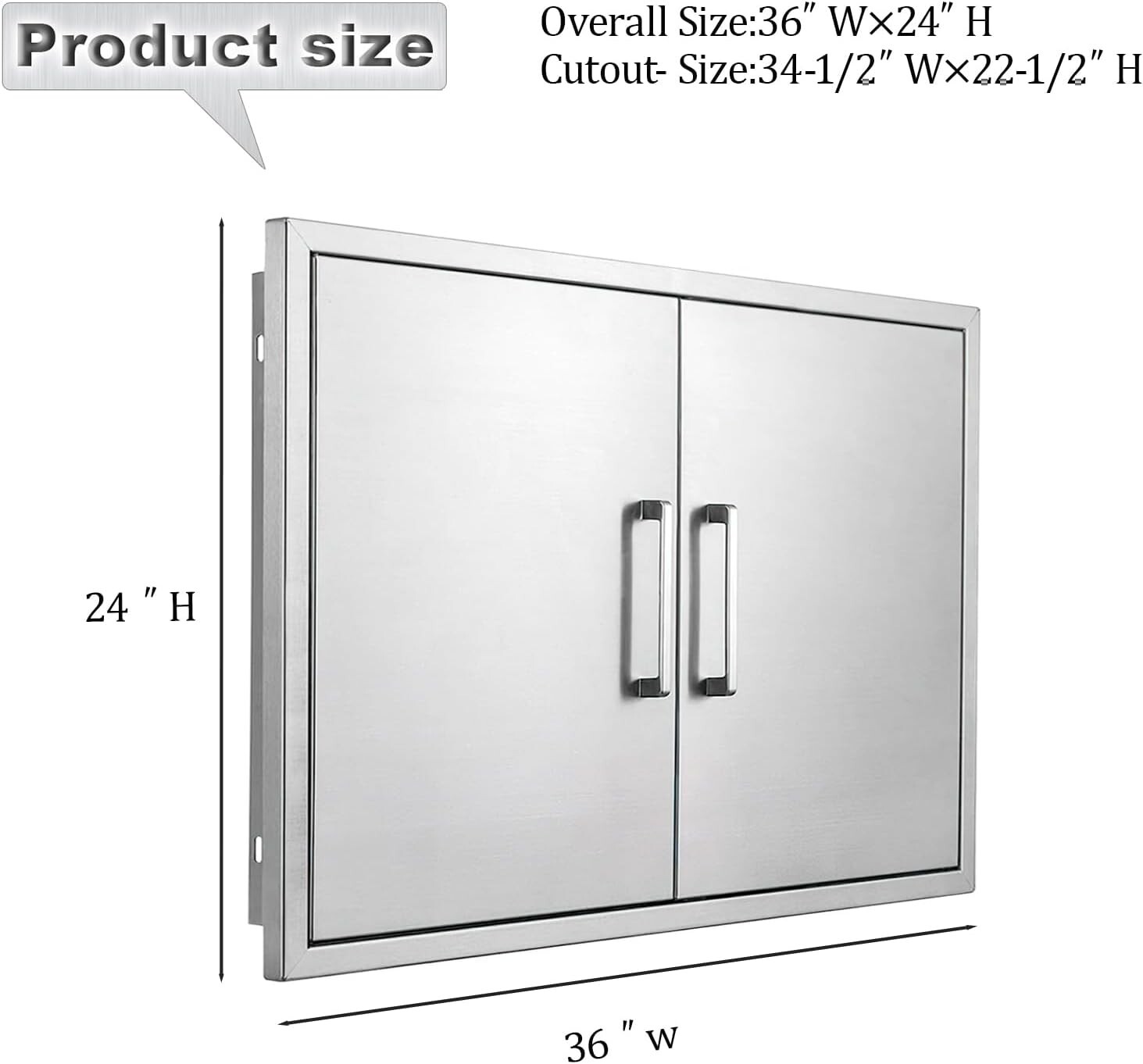 36 x 24 Inch Outdoor Kitchen Door 304 Stainless Steel Double Access Cabinet Door