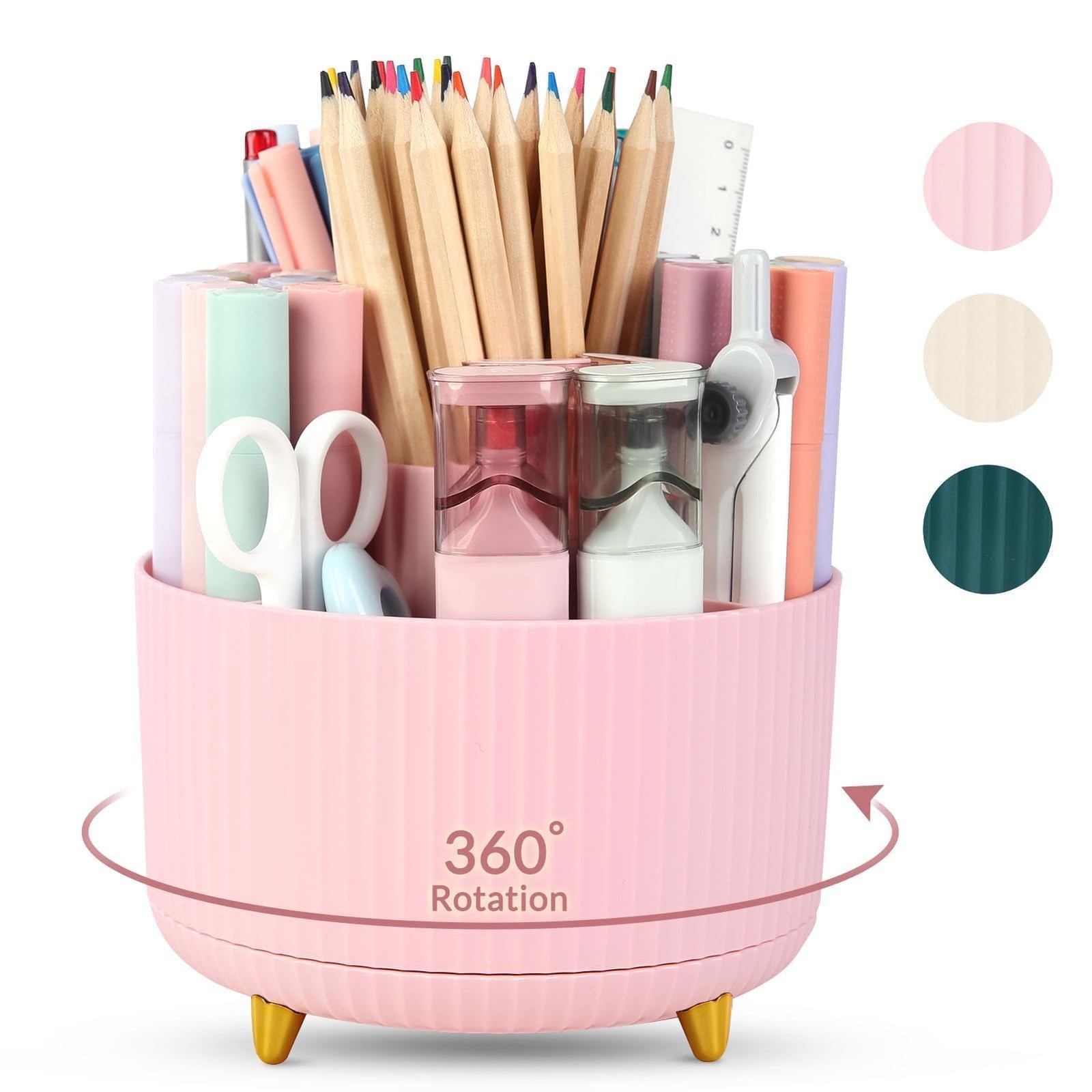 360 Rotating Multipurpose Organizer - Cute Rotating Pen Holder with 5 Slots f...