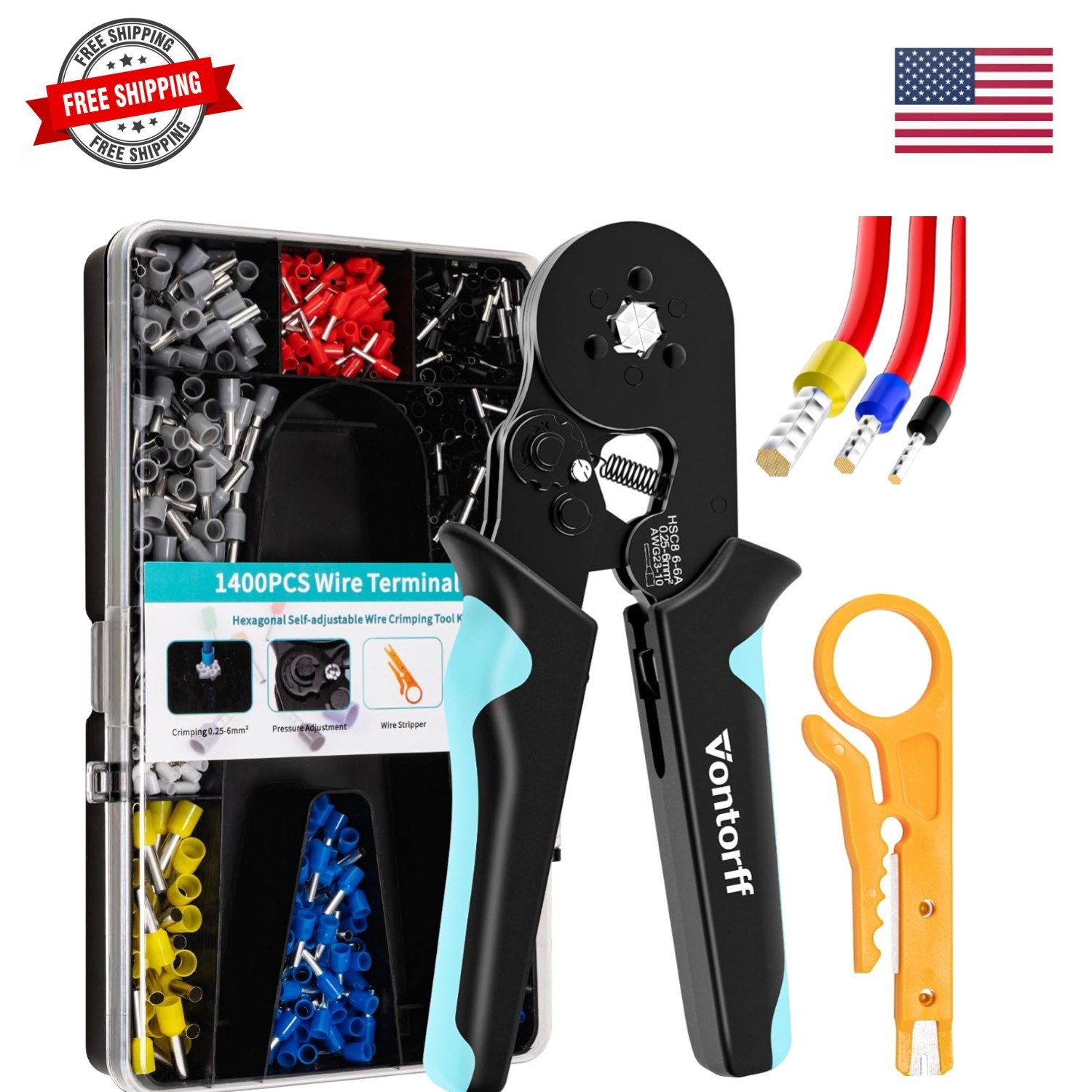 Ferrule Crimping Tool Kit，Wire Ferrules Crimper Kit with 1400PCS Electrical P...
