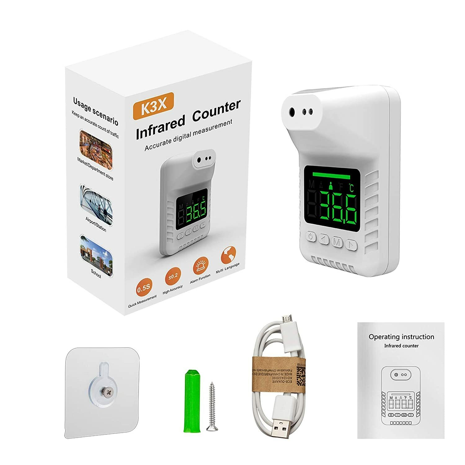 Fast Wall Mount Digital Infrared Thermometer Automatic Non Contact Forehead US