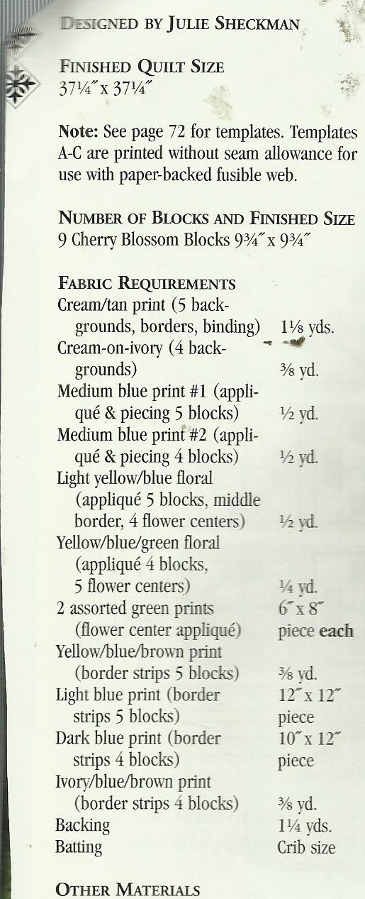 C0642 BLOSSONS IN BLOOM WALLHANGING QUILT PATTERN/INSTRUCTIONS