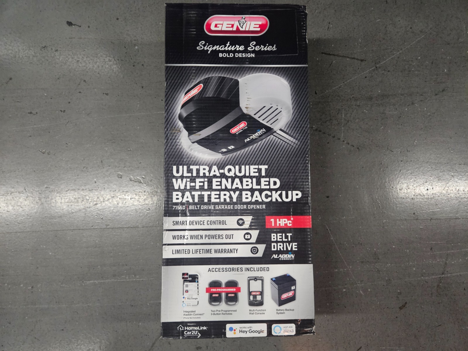 NEW Genie Ultra-Quite Wi-Fi Garage Door Opener 1 Hp Belt Drive Battery 7155D-TSV