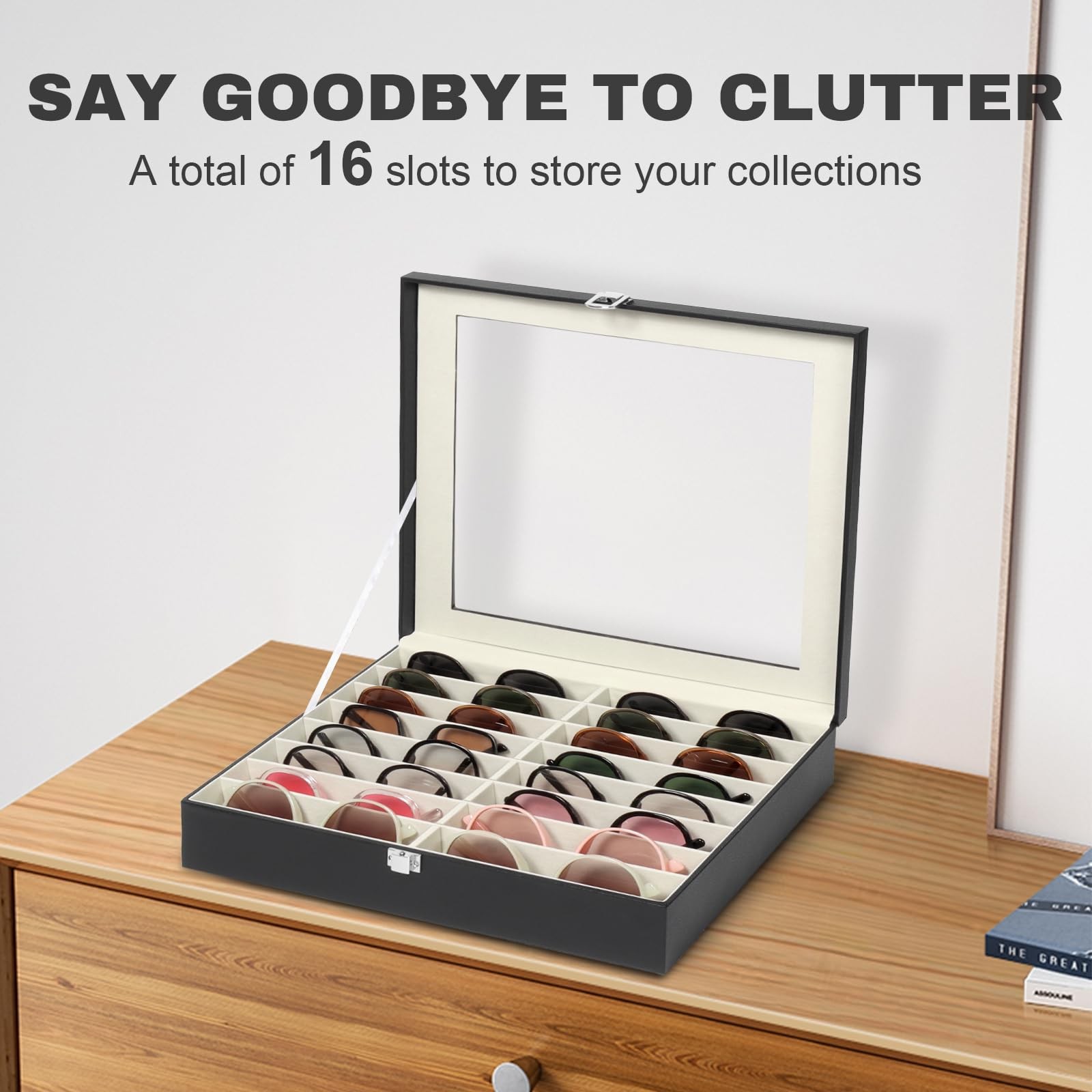 Sunglasses Organizer with 16 Adjustable Slots, Multiple Eyeglasses Display Ca...