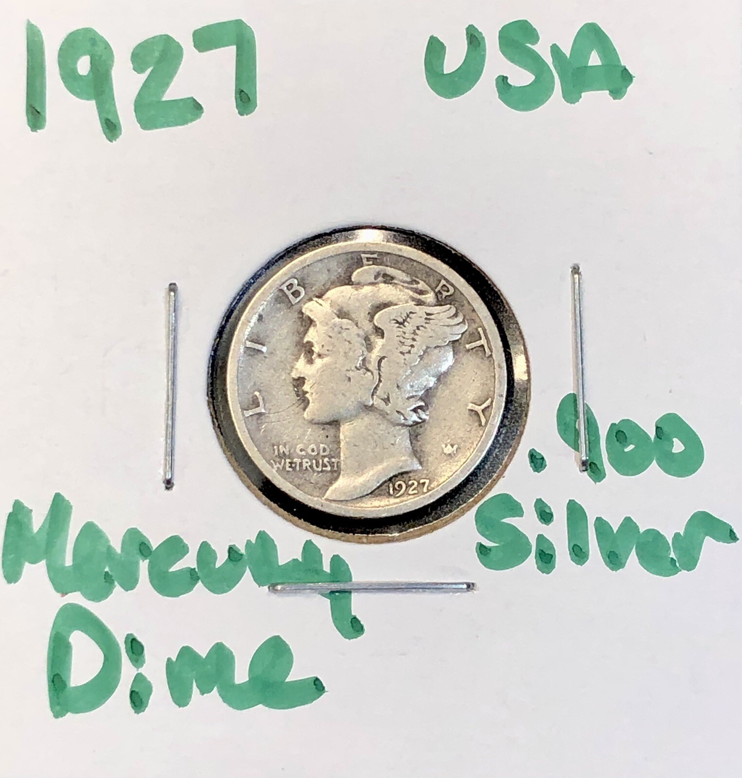 1927 P No Mint Mark 90% Silver Mercury Dime US Coin