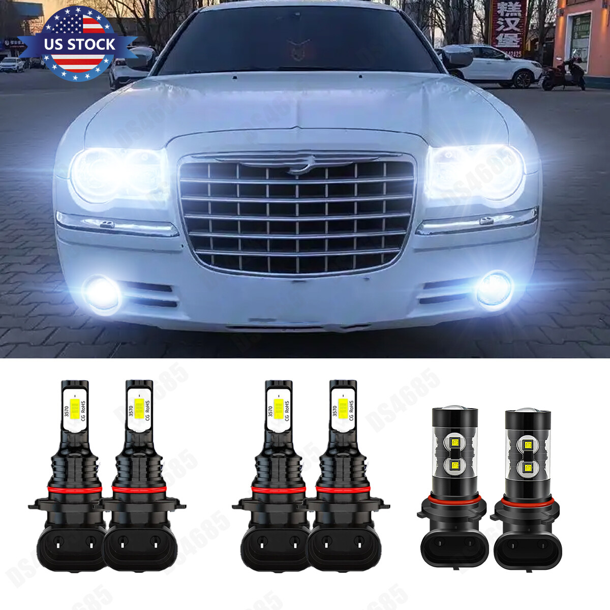 For Chrysler 300 2005-2010 6pcs LED Headlights+Fog Lights Bulbs 6000K White