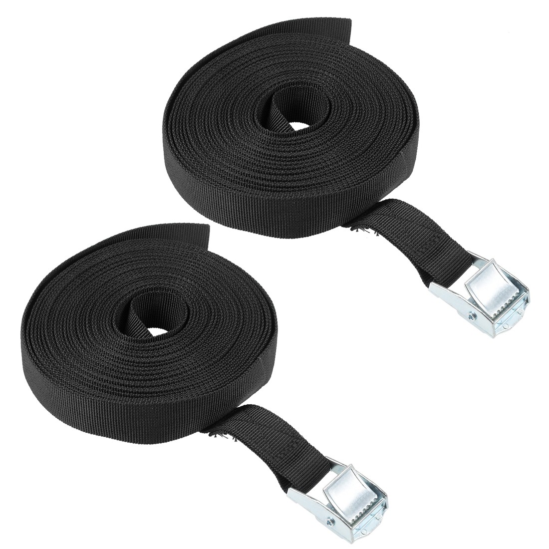 2Pcs 8Mx25mm Lashing Strap Cargo Tie Down Straps Buckle Up to 80Kg Black