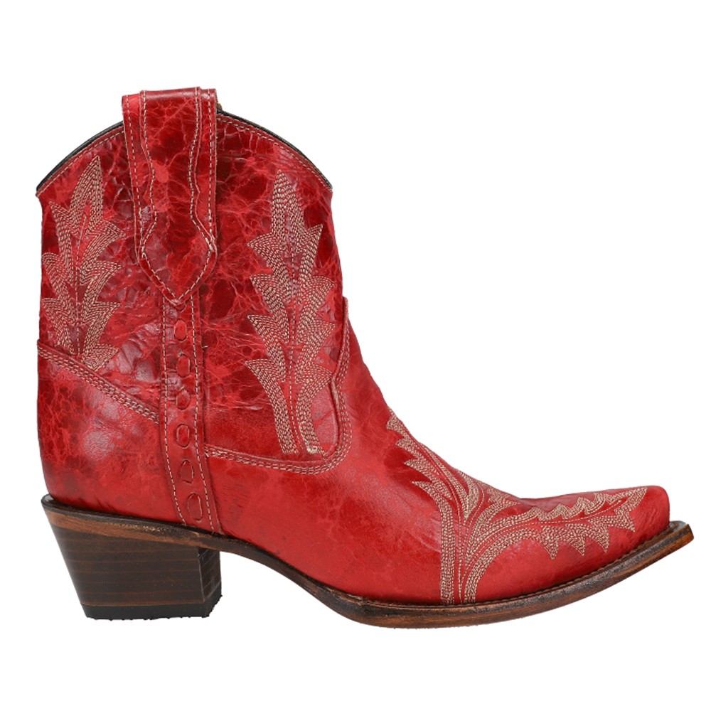 Corral Boots Embroidered Snip Toe Zippered Cowboy  Womens Red Casual Boots L5704