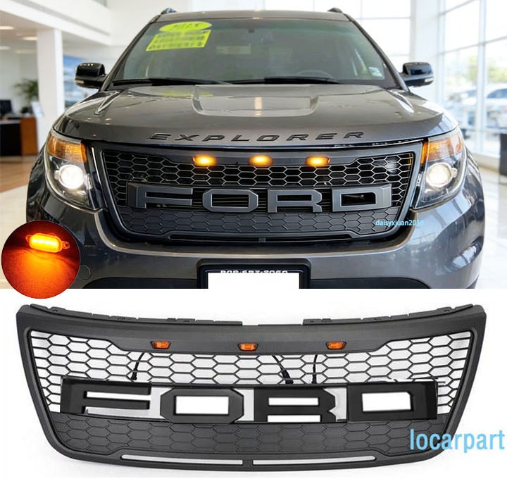 For Ford Explorer Grill 2011 2012 13 2014 2015 Grille W/Letters+LED Matte Black