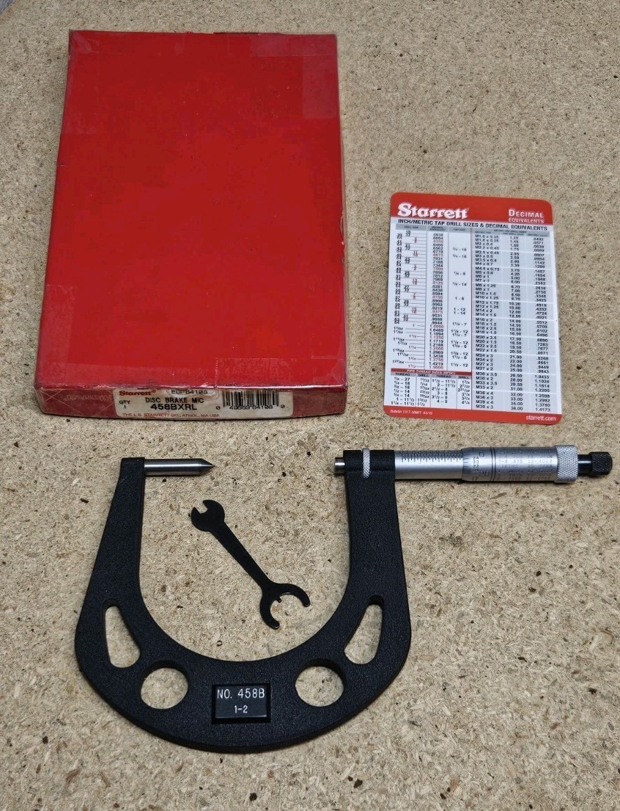 Starrett No. 458BXRL disc brake micrometer - 1" to 2" - carbide - Made in U.S.A.