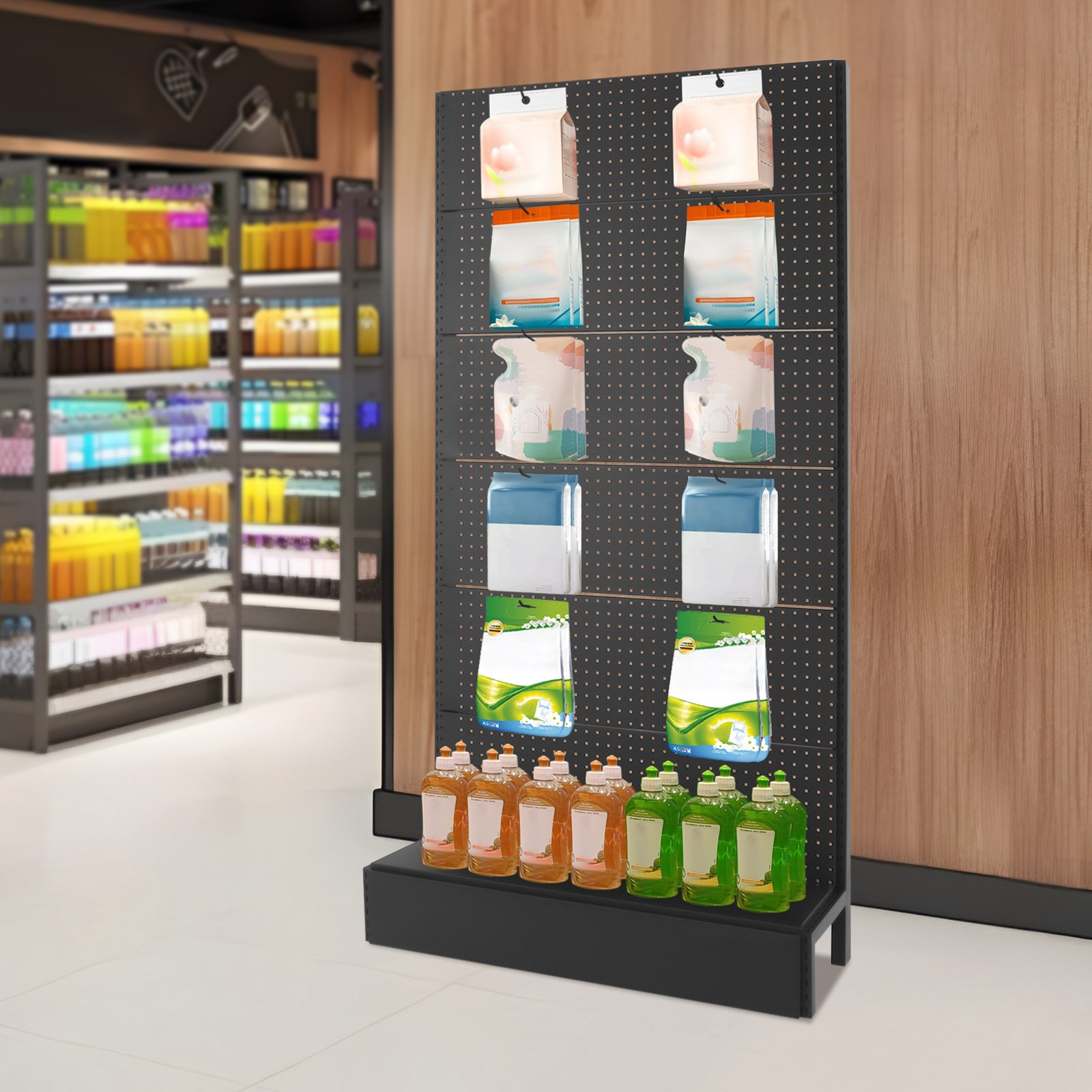 Peg Board Display Stand, Retail Display Rack with 10 Hooks 93*34*178cm Black