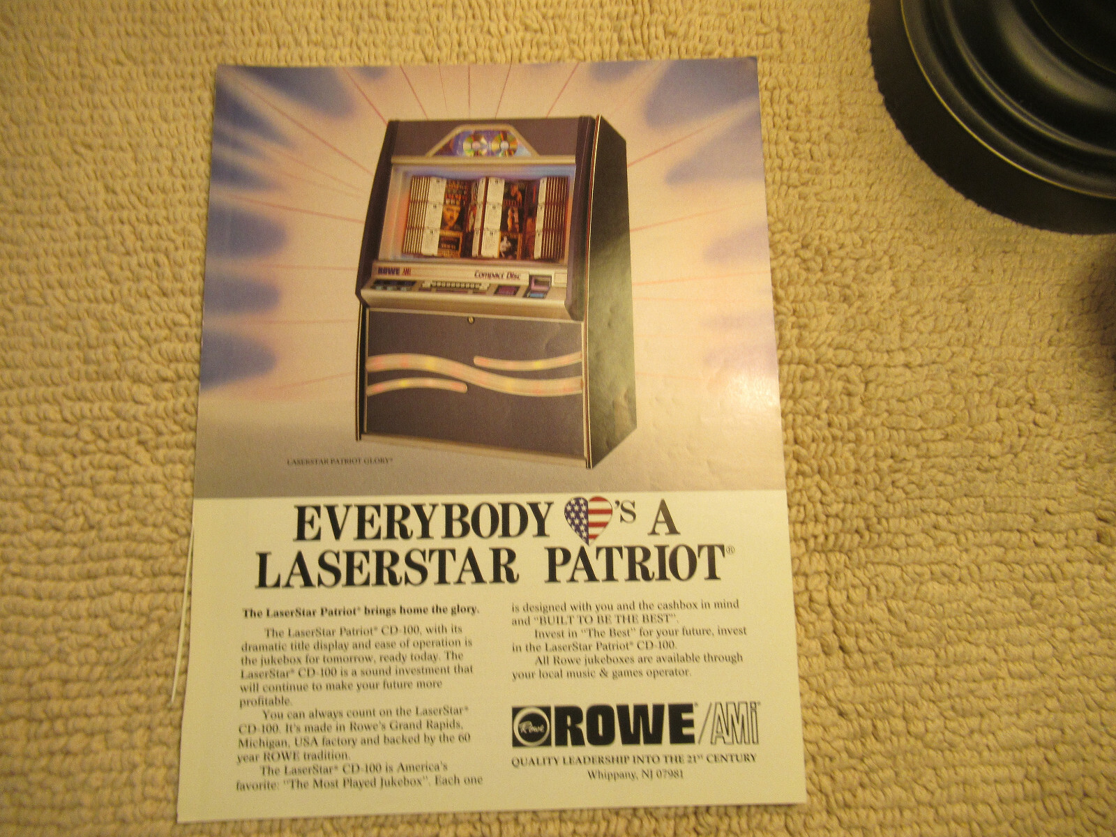 original ROWE JUKEBOX laserstar patriot cd-100 FLYER