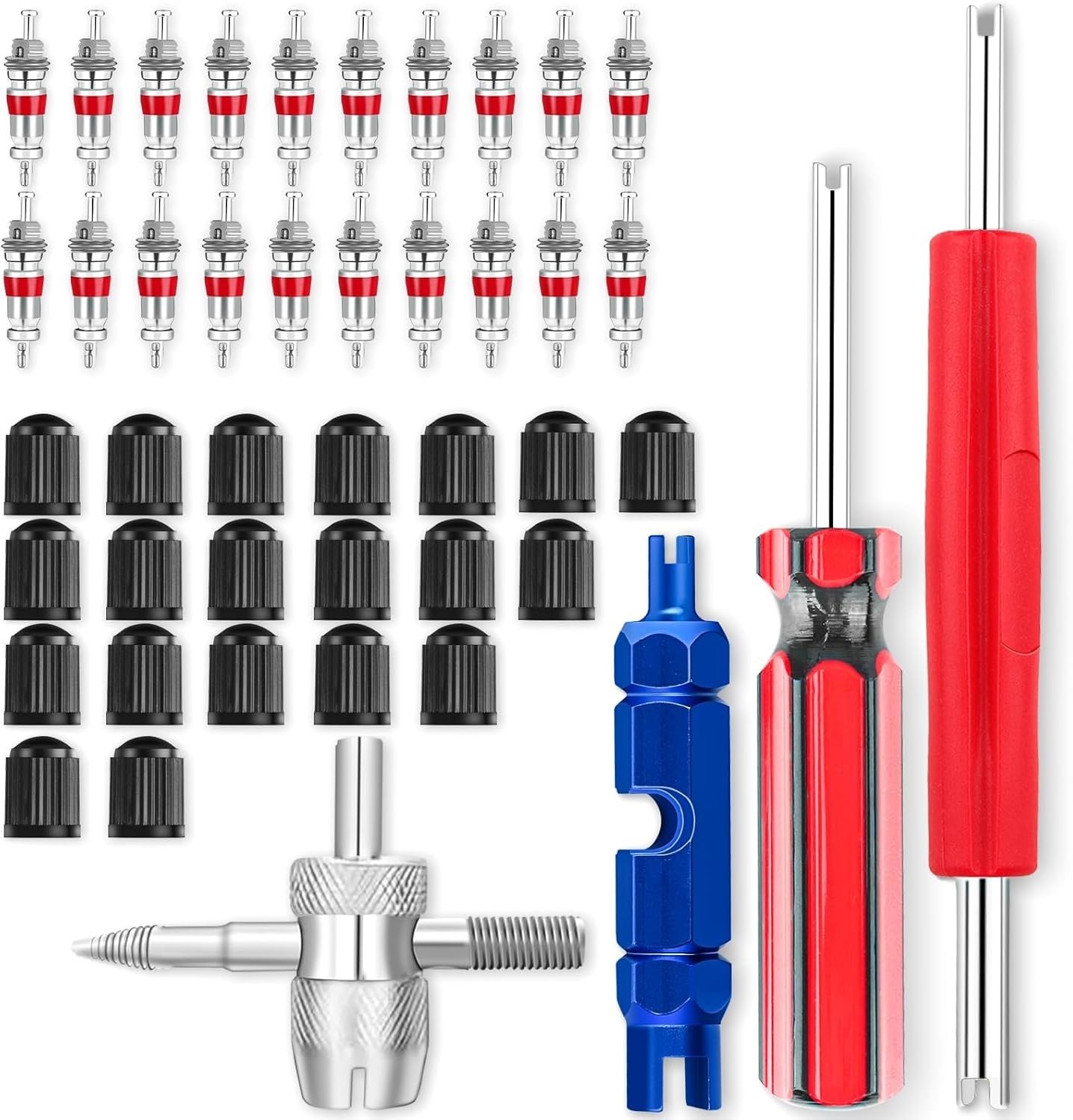 44pcs Stem Removal Tool Kit Spool Removal Installation Four Way Valve Tool Tire