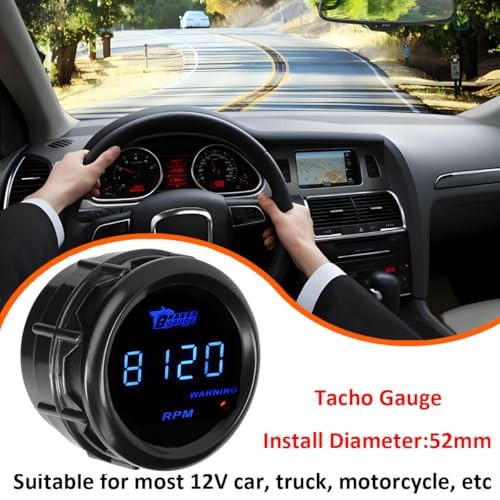 Car Tacho Gauge 12V Auto Tachometer Gauge RPM 2" 52mm Meter Blue Light Tacho