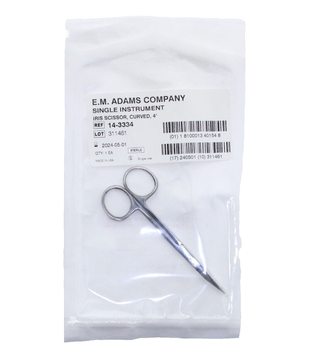 10-PACK / ADAMCO Iris Scissor Curved 4" Sharp - REF: 14-3334 - SEALED / STERILE