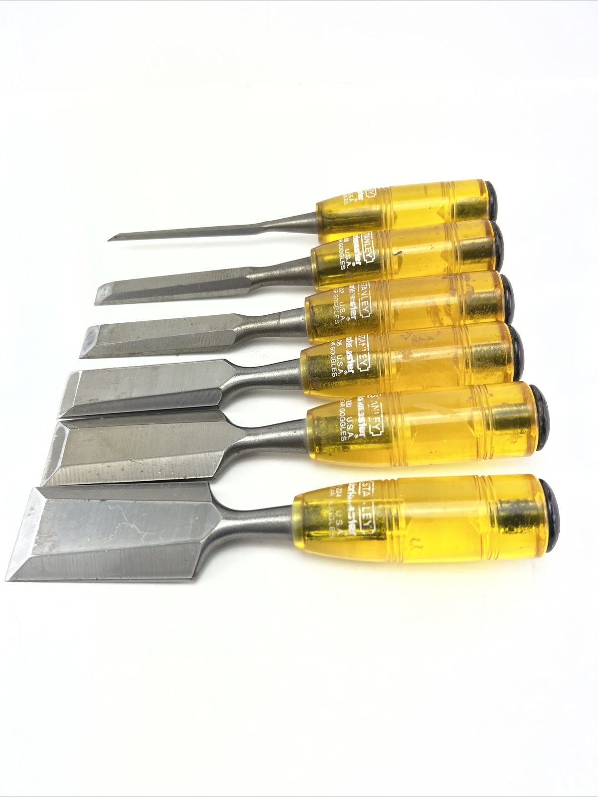Vintage Stanley Workmaster 6 pc Bevel Edge Paring Chisel Set Made In USA.