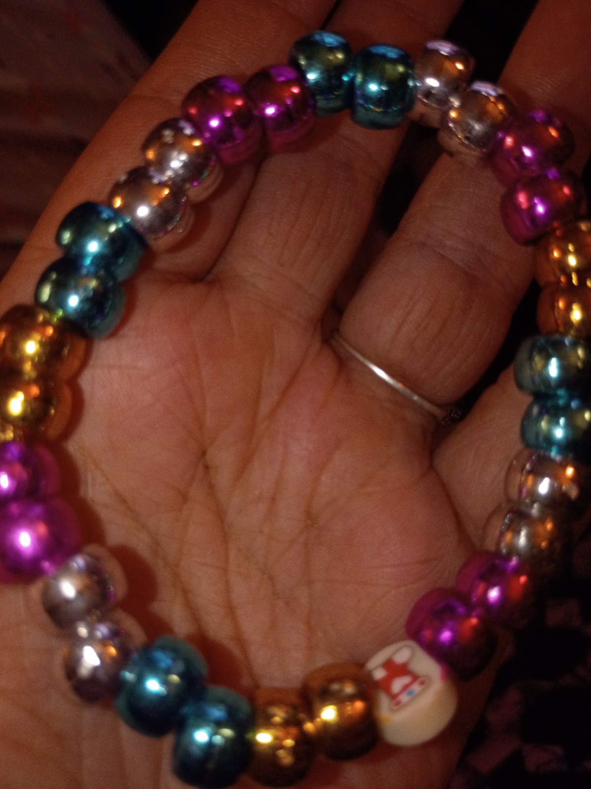 Bohemian Multicolor Adjustable Beaded Bracelet Tie Closure Plastic Round