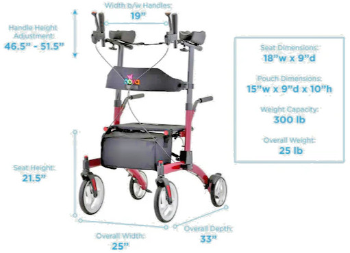 Nova Dragon Fold n’ Go Rise UP Rollator Upright STANDING WALKER Bright BLUE