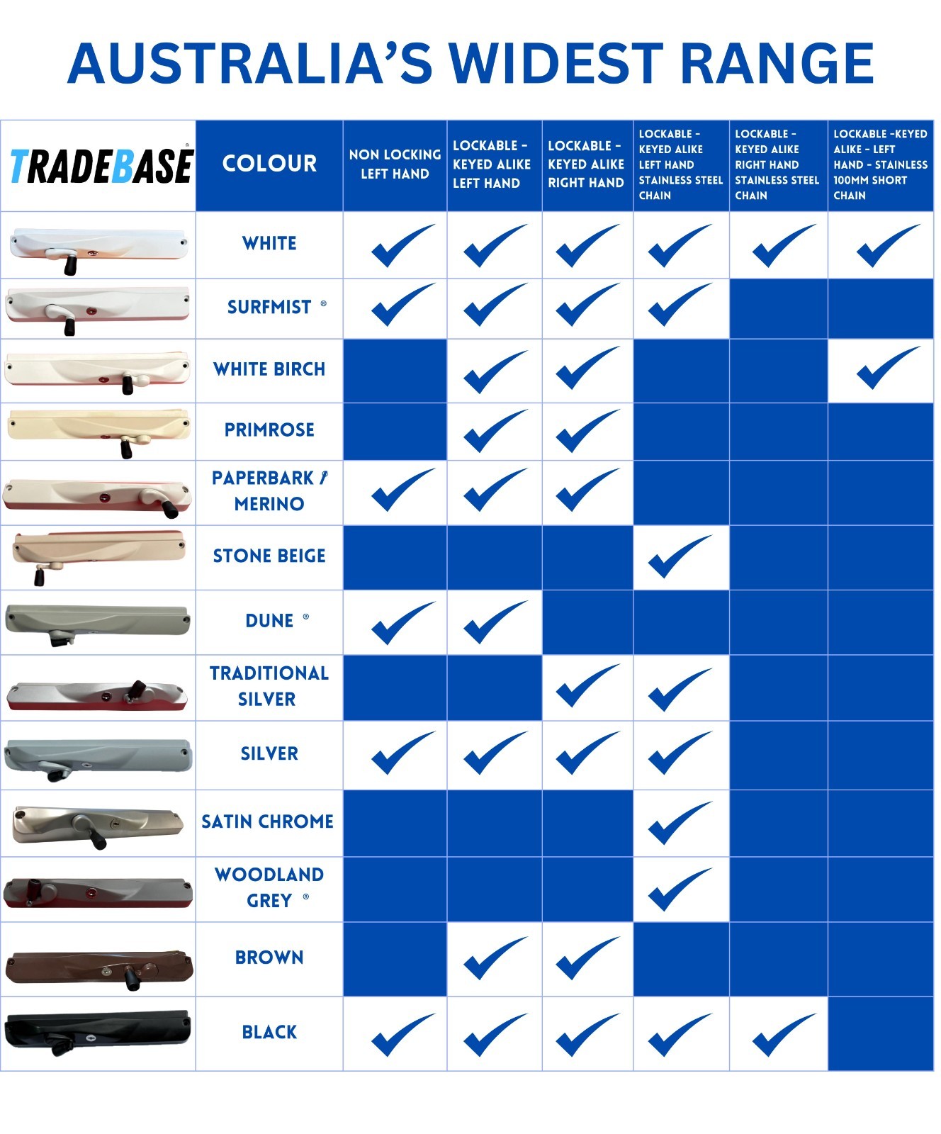 TRADEBASE Window Winder Silver- Non Lockable Left Hand