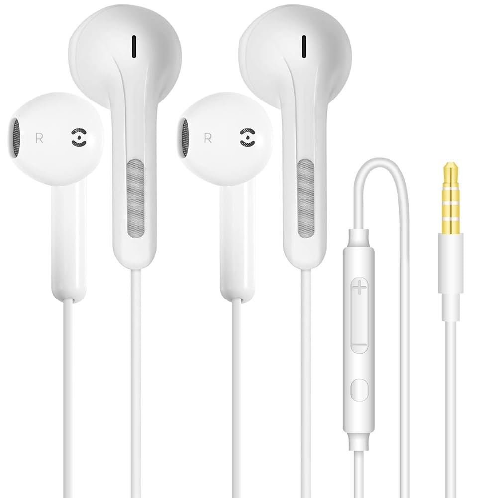 Wired Earbuds with Microphone, 3.5mm Jack In-Ear 2 Pack(3.5mm Jack), White