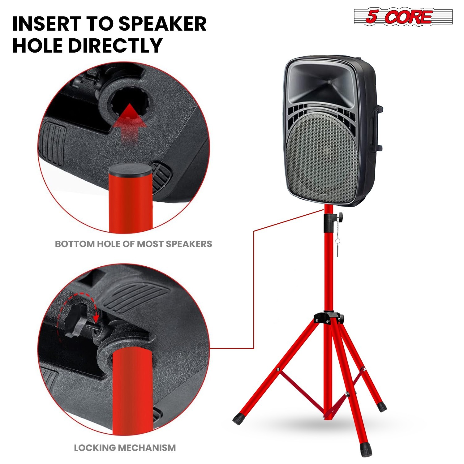 5Core Speaker Stand Pair Adjustable Tripod 54 Inch 132 lbs Capacity 35mm Mount
