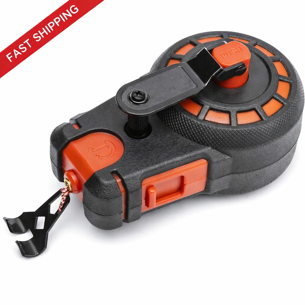 50 Ft Compact Chalk Line Reel with Blue Chalk Fast Rewind Durable Case