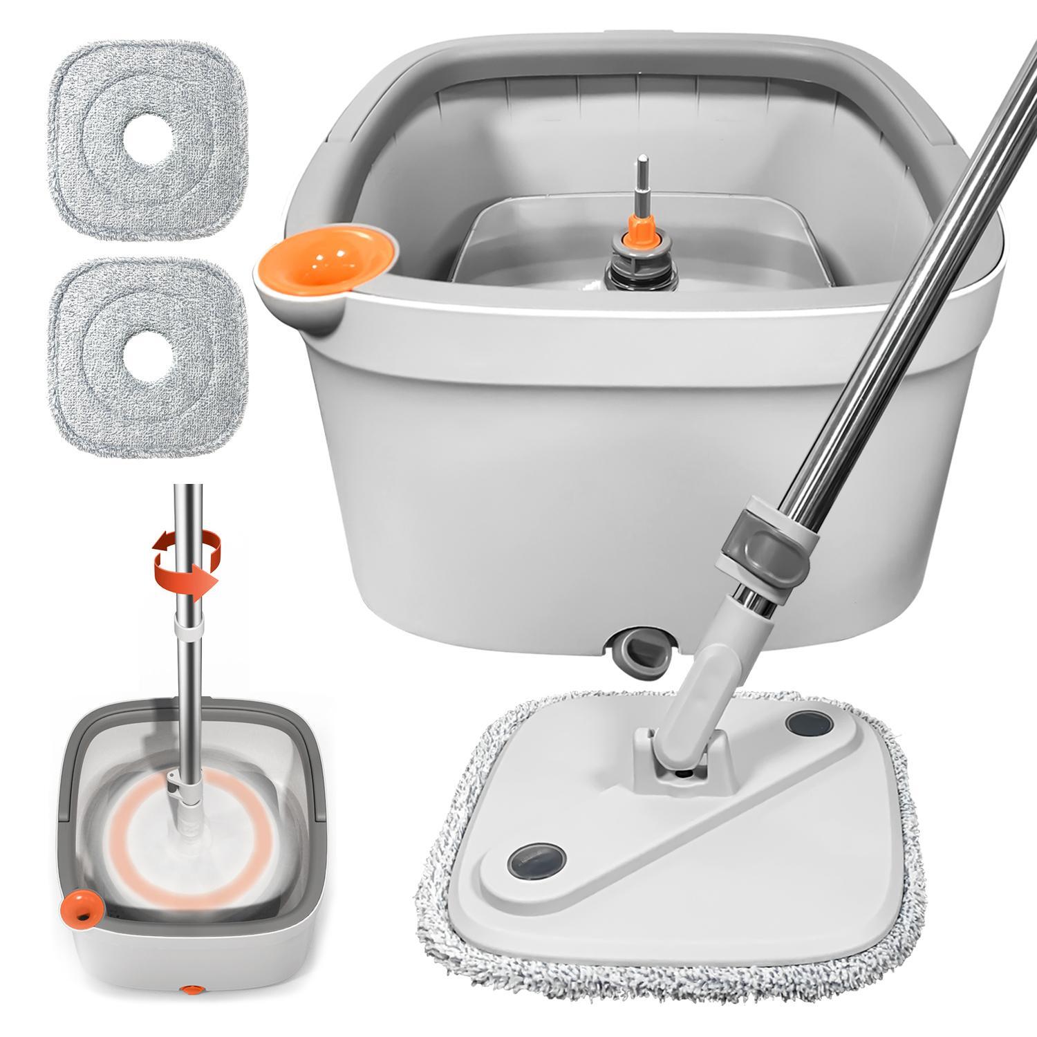 KZKR Spin Mop & Bucket System Includes Spin Mop Dual Compartment Mop Bucket Set