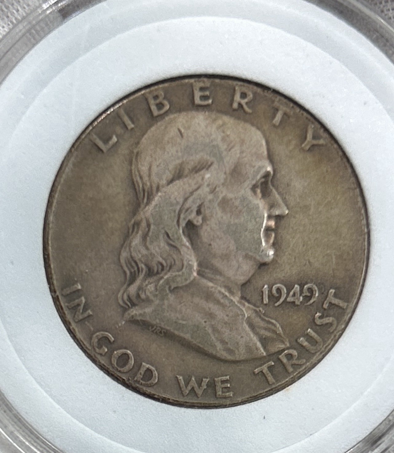 1949 Franklin Silver Half Dollar Pic Doesn’t Show Still Has Luster Rainbow Toned