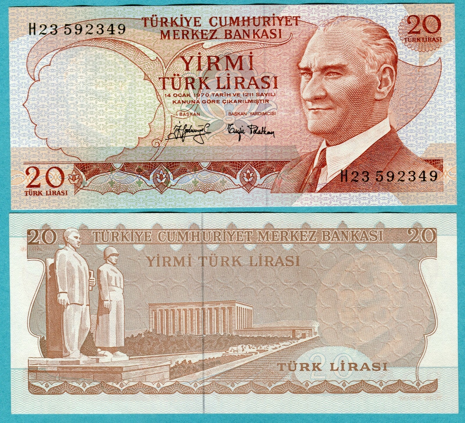 Turkey 20 Lira ND(1971) P187a UNC (light signatures)