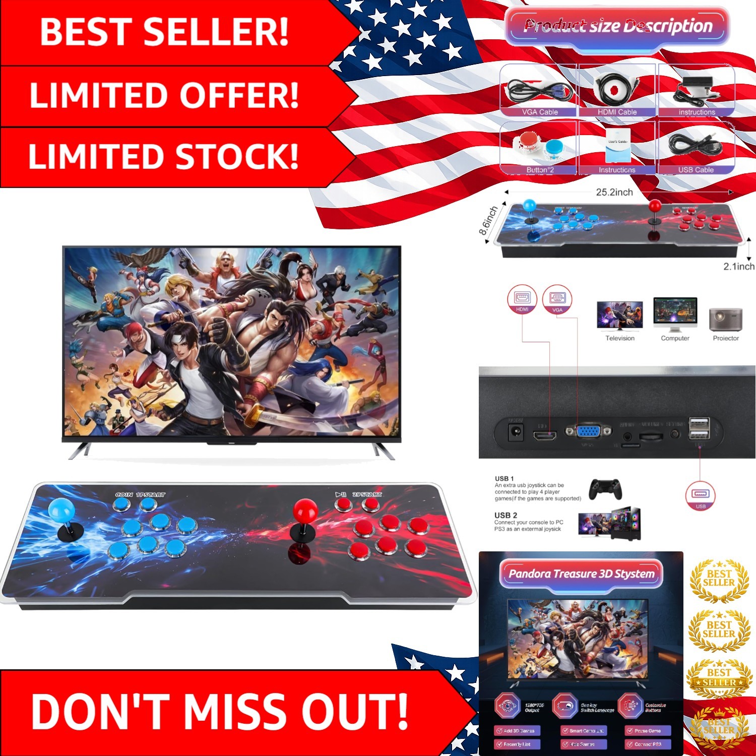 Experience Endless Fun - 32,000 Games Arcade Console for 1-4 Players, 1280x720