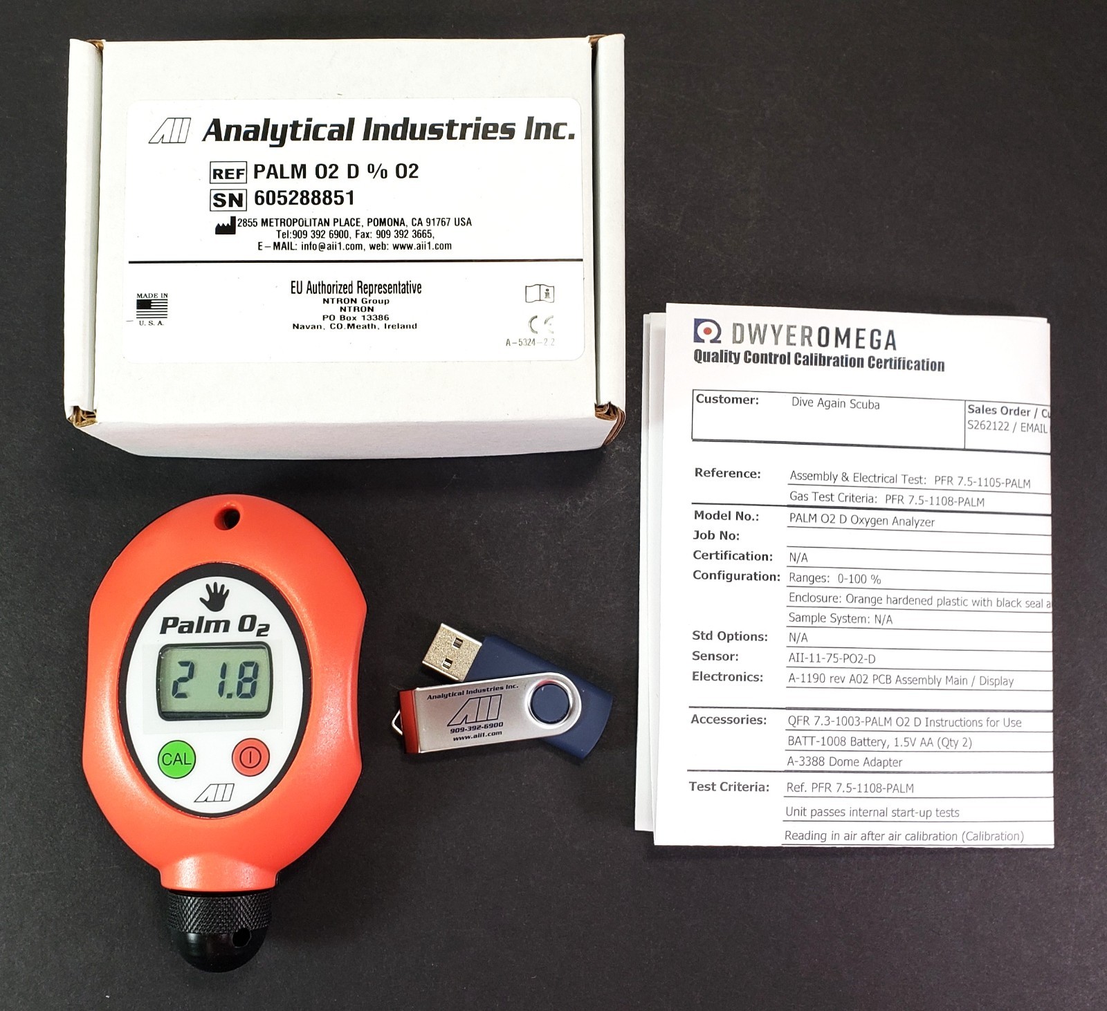 Analytical Industries Palm O2 Remote Handheld Oxygen / Nitrox Analyzer 0-100% 02
