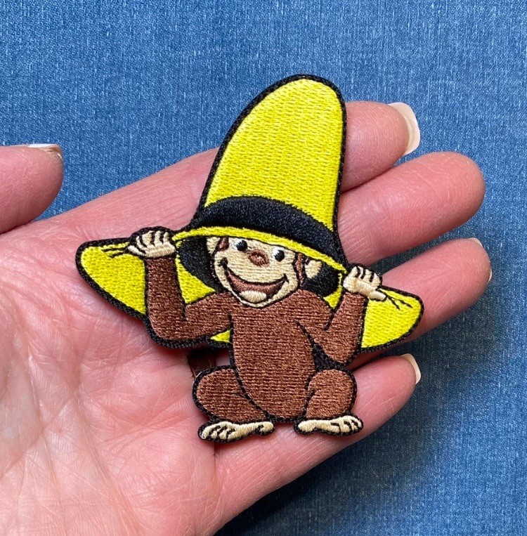 Curious George Embroidered Iron on Patch, Monkey in Yellow Hat, 3" X 3"