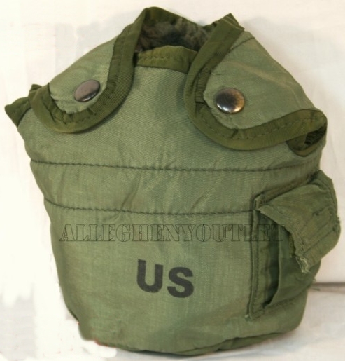Military US Army 1 QT QUART CANTEEN COVER POUCH CARRIER OD WITH CLIPS EXCELLENT