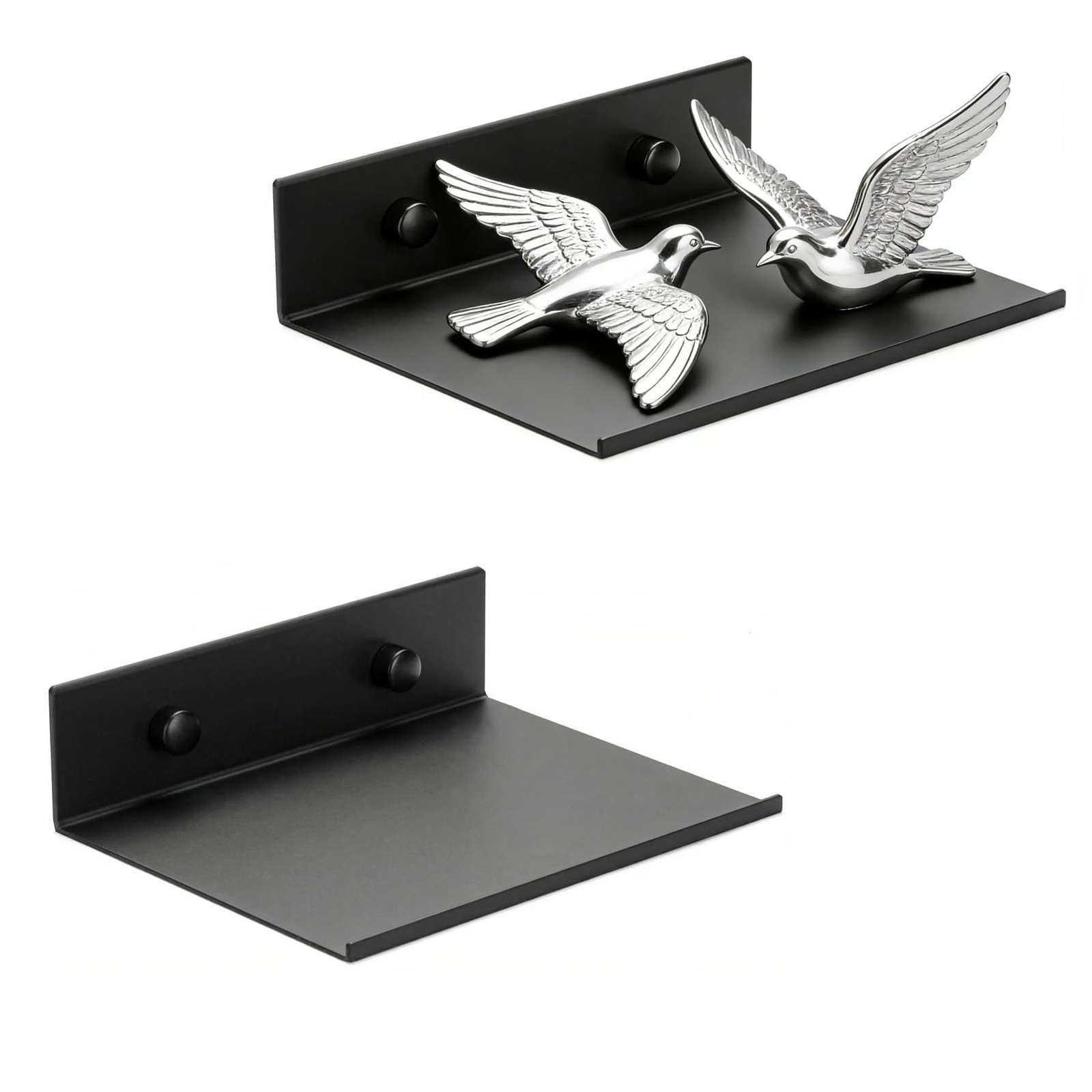 Z metnal 2 Pack 6 Inch Metal Floating Shelves with Safety Lip, Small Wall Mou...