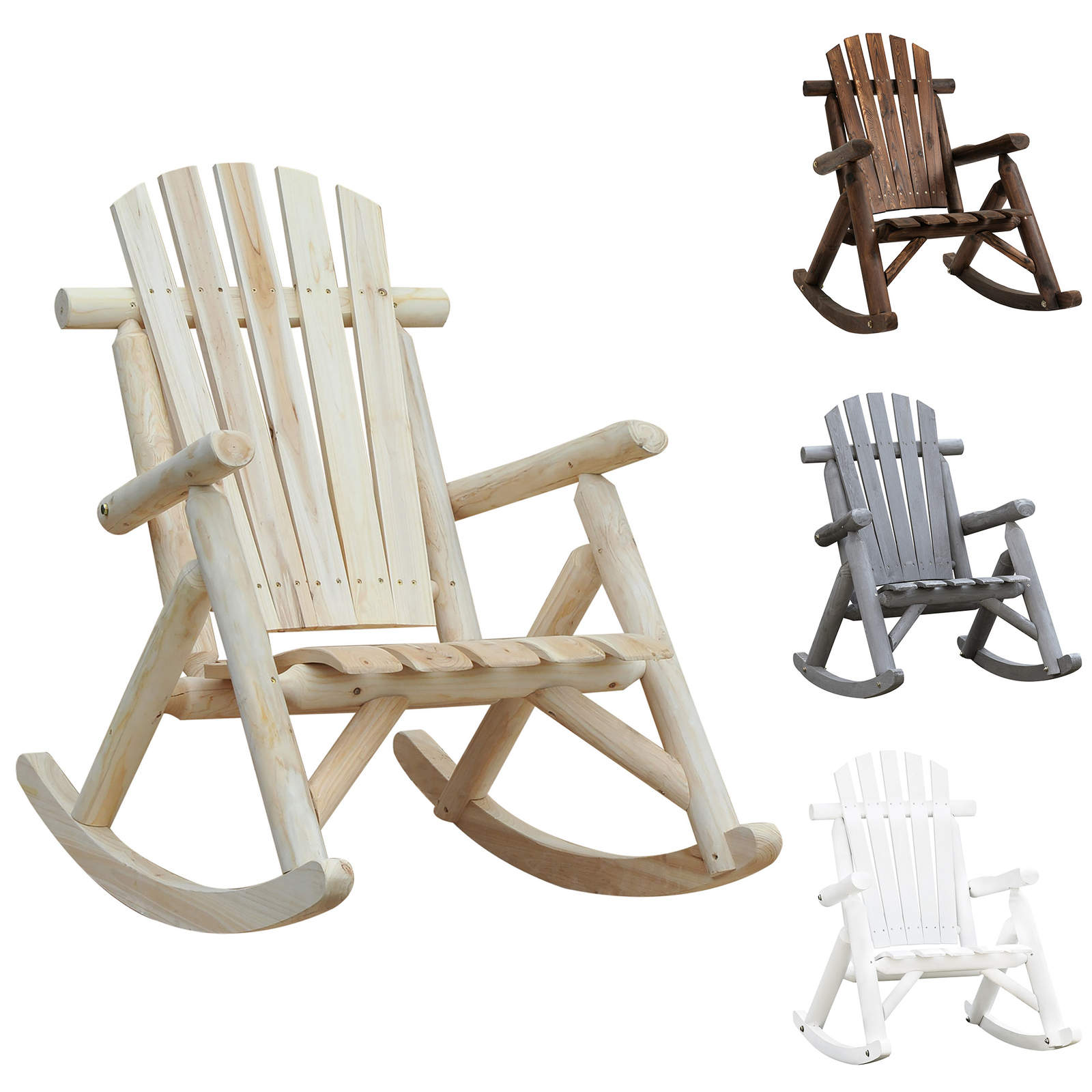 Wood Rocking Chair, Indoor Outdoor Wooden Adirondack Rocker, Log