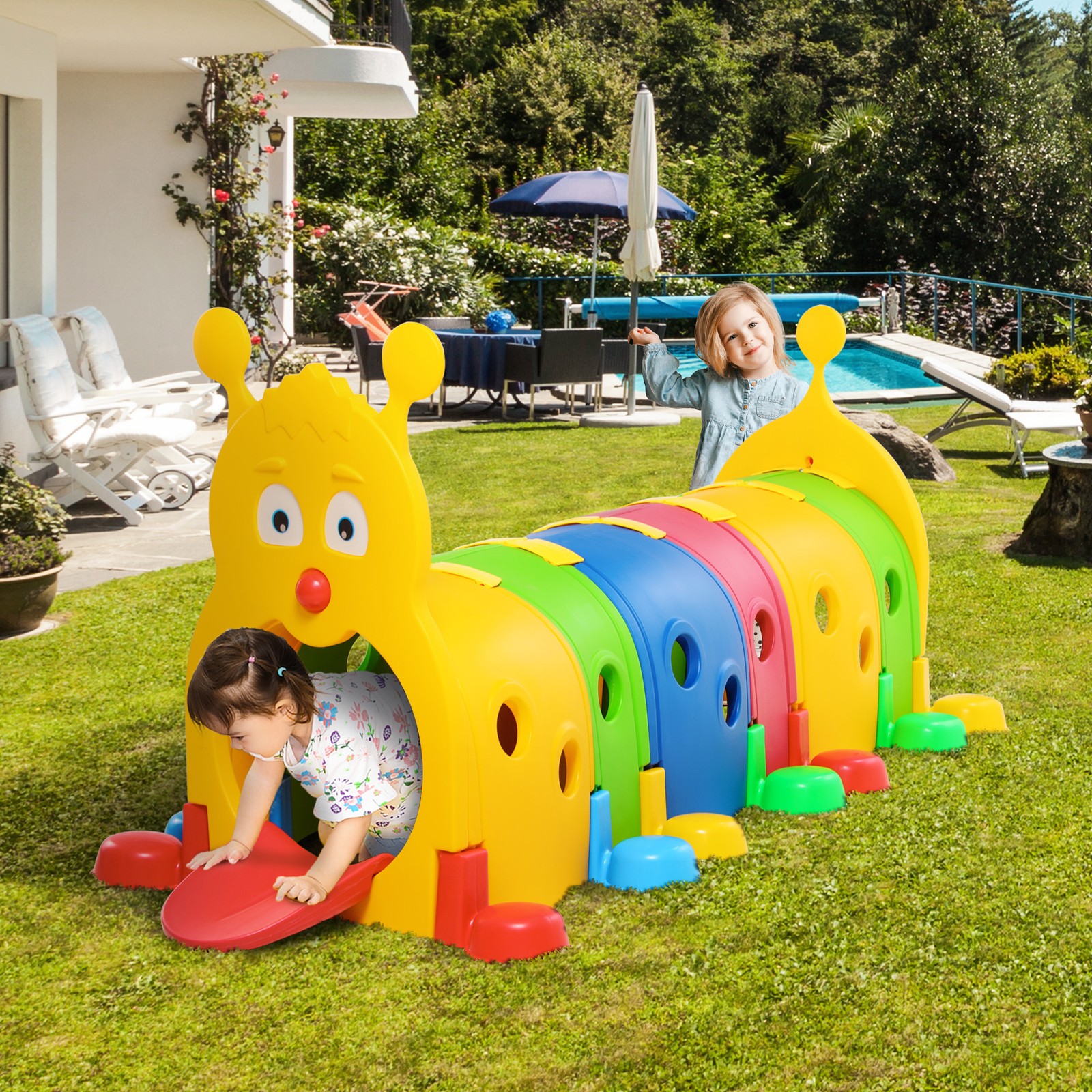 Kids Caterpillar Tunnel Outdoor Indoor Climb-N-Crawl Play Equipment for 3-6 Year