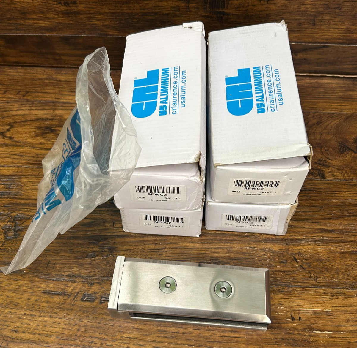 CR LAURENCE CRL AFWC2 Brush Stainless 2-PC Side Mount Frameless Glass Clamp NIB