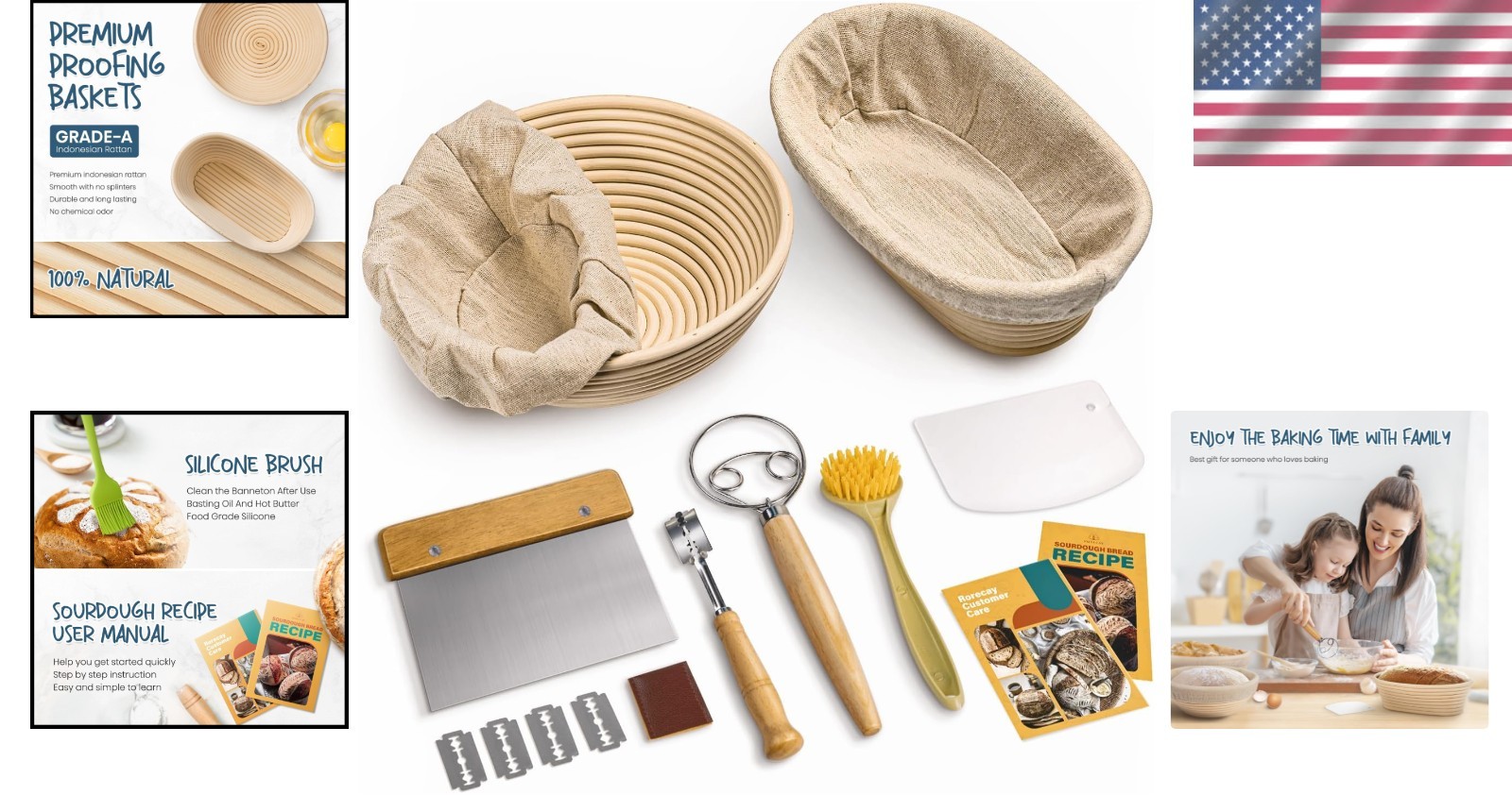 9-Inch Round & 10-Inch Oval Rattan Proofing Baskets with Essential Baking Tools