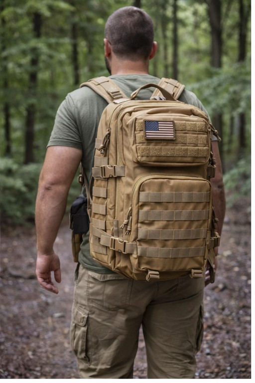 Tactical Backpack 40L Military MOLLE Assault Pack Brown Hiking Camping Survival